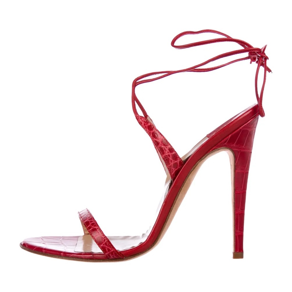 MANOLO BLAHNIK Crocodile Wrap-Around Sandals